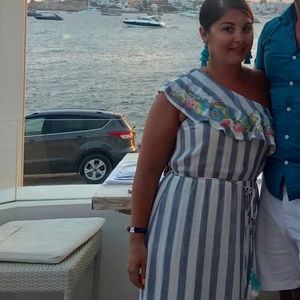 Lulumari Striped Floral One Shoulder Maxi Dress